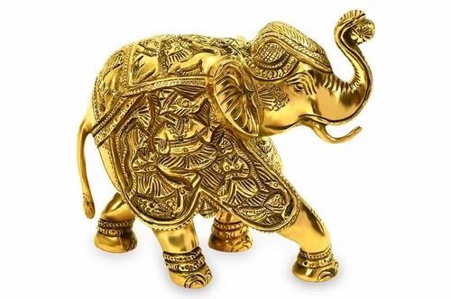 Golden Brass Elephant Statue, For Interior Decor