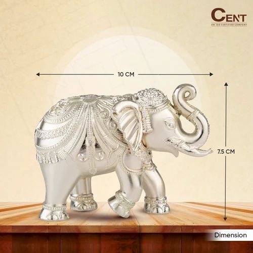 Brass Silver Elephant Idol