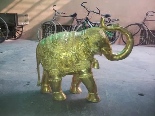 Golden Elephant Brass Statue, For Exterior Decor