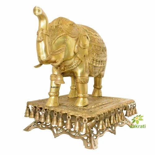 Golden Elephant On Brass Stand Indian Handmade Figure High quality Gift, For Interior Decor