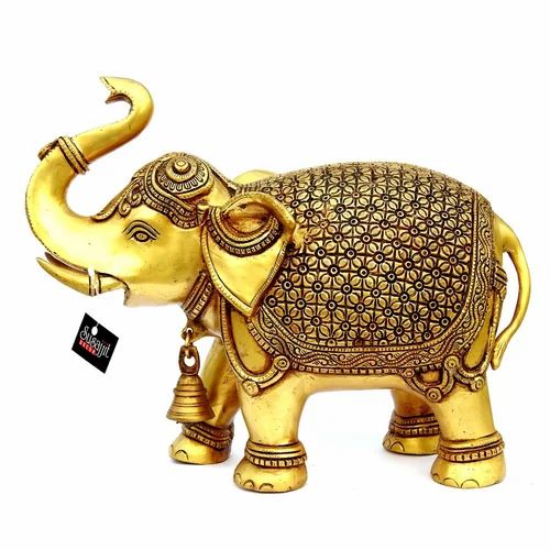 Golden Brass Elephant Statue, For Interior Decor