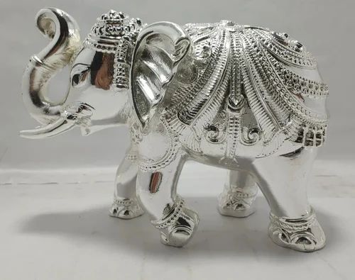 Carving Elephant Trunk Silver Plated,Silver-Plated Elephant Idol - Antique Finish Trunk-Up,
