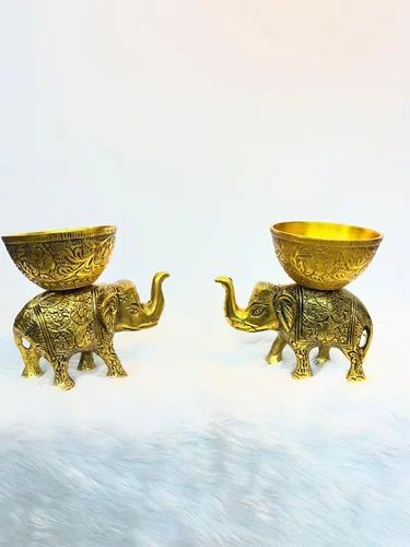Metal Gold Plated Elephant With Dry Fruit Bowl