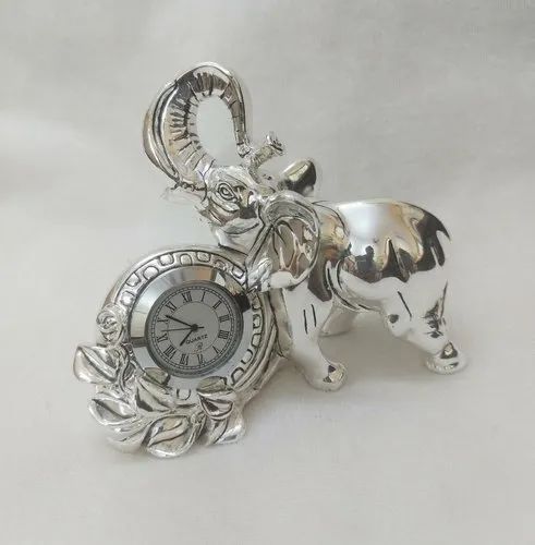 Silver Plated Elephant Statue With Watch