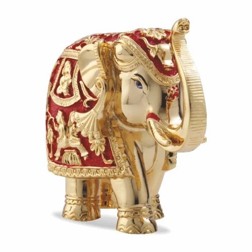 Gold Plated Elephant with Meena Work