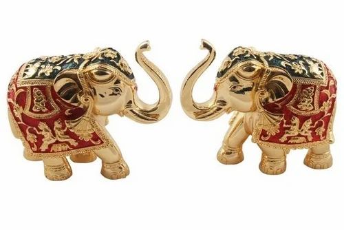 Gold Plated Elephant Statues With Meena Work, Size/dimension: 4.5 Inches