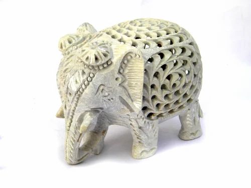 Soapstone Baby Elephant Stone Undercut Fine Jali Carving Trunk Up Elephant Trunk Down