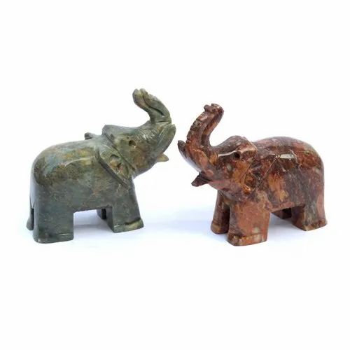 Small Cute Stone Elephant Soapstone Baby Elephant with Trunk Up Hand Carved Stone Artware Product