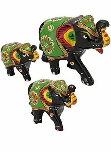 Buddha Handicrafts-Plastic Painted Elephant Set Of 3