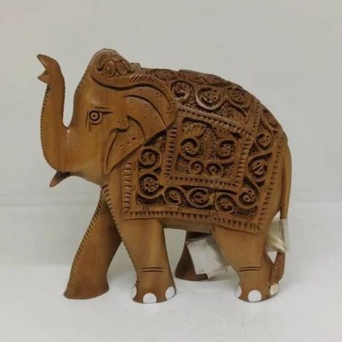 Brown Sandalwood Carved Elephant Statue 4 inches, For Home Decor