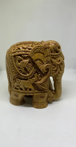 Fine Arts Carved Yellow Sandalwood Carving Elephant 4, For Home Decor, 1