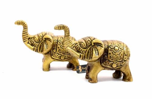 Handcrafted Brass Elephant Showpiece (Set of 2), For Antique Yellow