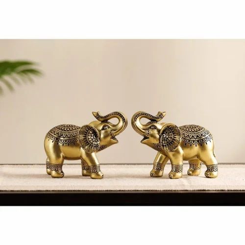Golden Resin Royal Elephant Statue Set, For Interior Decor