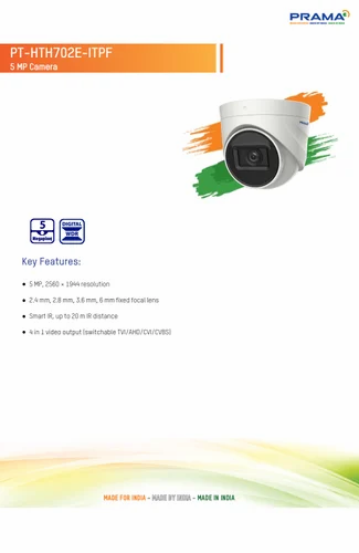 Analog Camera PRAMA 5MP HD DOME PT-HTH702E-ITPF, Camera Range: 20 to 25 m