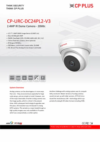 2.4MP IR Dome Camera - 20Mtr.