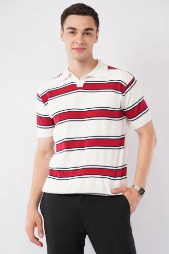 Striped Men's Cotton Flat Knit T-shirt, GSM: 220 GSM