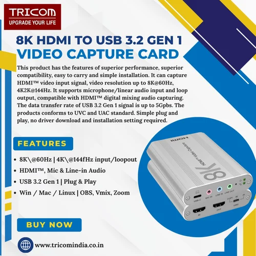 TRICOM 8K HDMI to USB 3.2 Gen 1 Video Capture Card