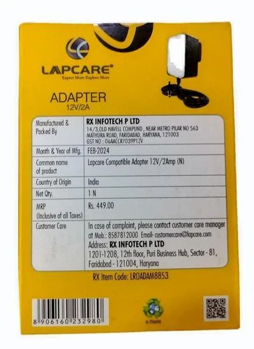 Lapcare adapter 12V2A
