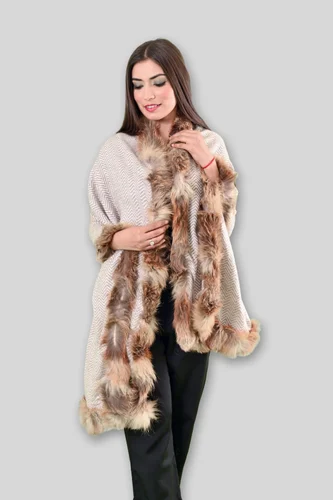 Beige WOOL Fox Four Side Fur Stoles