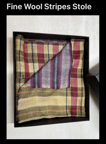 Cotton Black Fine Wool Stripes And Checks Stoles