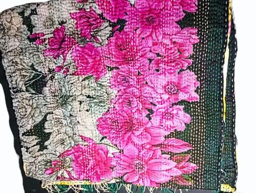 Floral design Bengal vintage kantha embroidery reversible scarf or dupatta stole