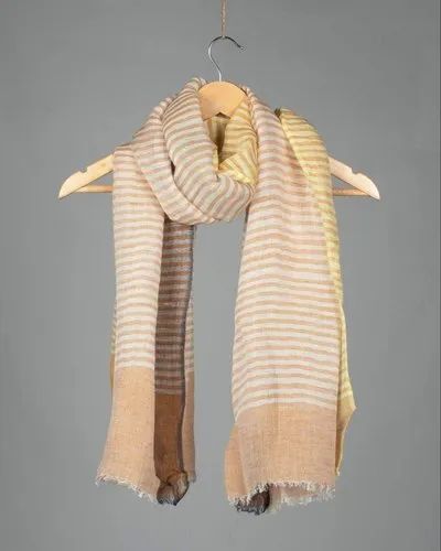 Beige And Cream Stripes Pattern Woven Linen Stole