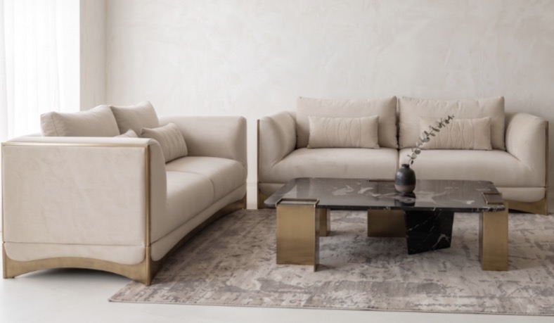 Gold-Framed Velvet Tuxedo Sofa