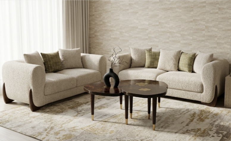 Elora Cream Bouclé Sofa Set