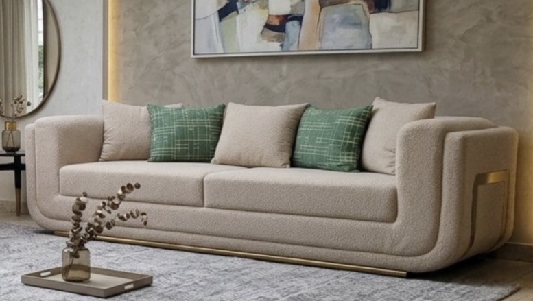curved bouclé tuxedo sofa