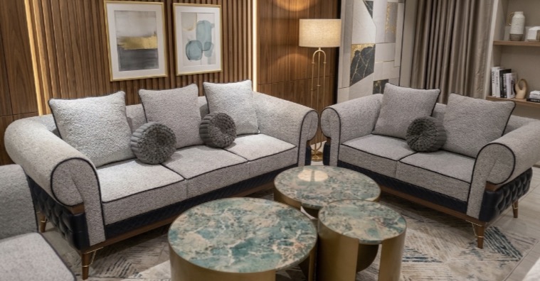  Modern Roll-Arm 3+2 Sofa Set: