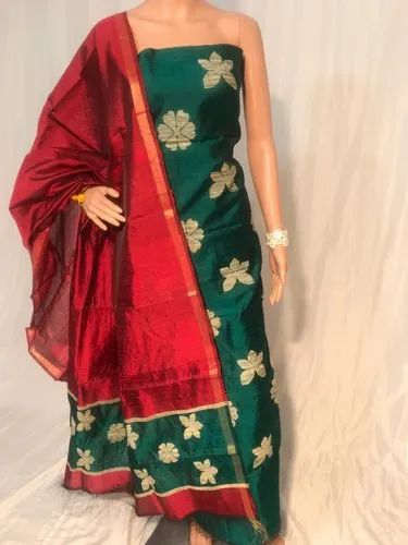 2.5 MTRS Festive Wear Pure Dupion Raw Silk Handloom Kurti Dupatta Set