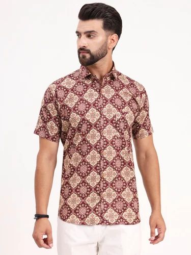 MILLENNIAL MEN Maroon Floral Printed Half Sleeves Shirt