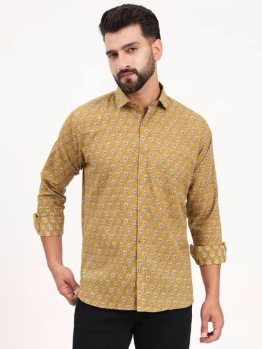 MILLENNIAL MEN Mustard Floral Printed Full Sleeves Shirt