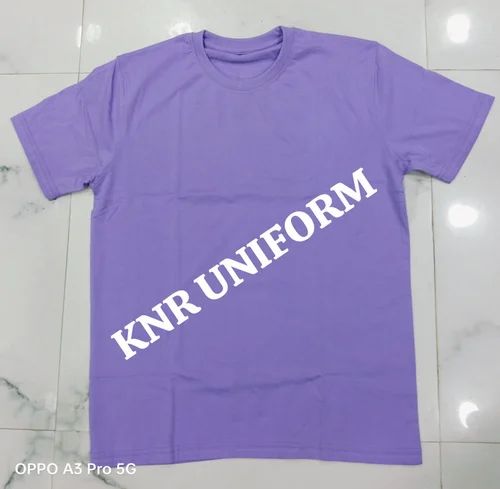 Cotton Plain Men Purple Round Neck T Shirt