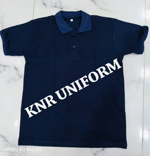 Poly Cotton Plain Navy Blue Polo T Shirt