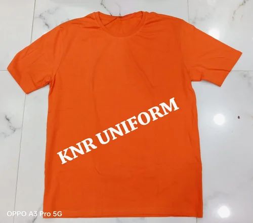 Plain Cotton Mens Orange Round Neck T Shirt