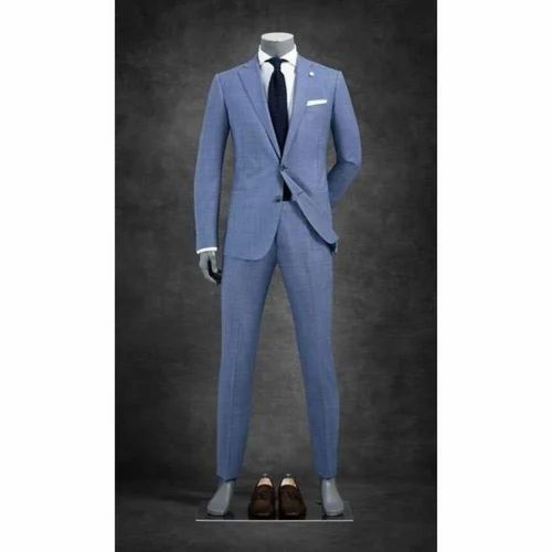 Formal Plain Blue Merino Wool Business Suit