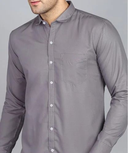 Grey Formal Shirts, Poly Cotton, Solid