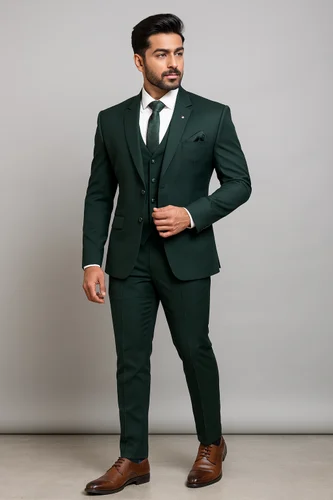 Bottle Green Three Piece Suit for Men Wedding Party Wear, Terry Rayon