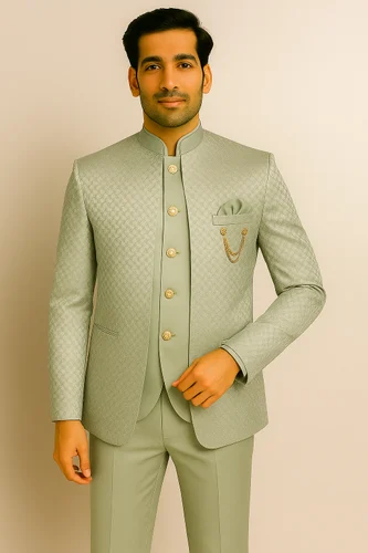Mens Sage Green Textured Jodhpuri Shrug