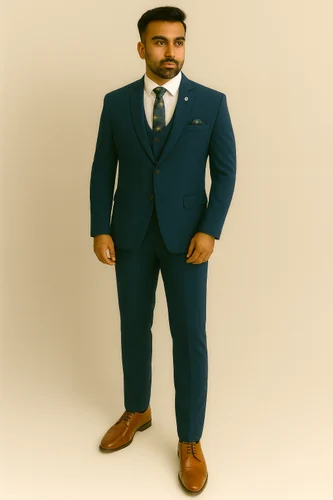 Dark Teal Blue Three Piece Suit for Men Wedding Party Wear