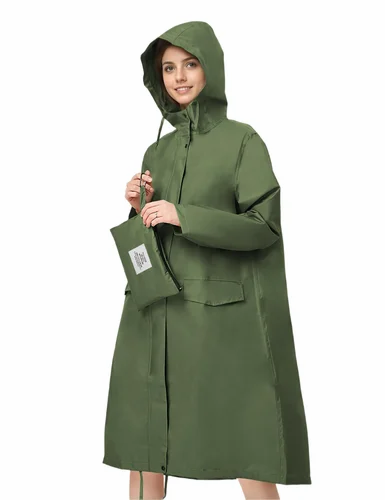 Raincoat for Women High Waterproof Hooded Rain Jacket Zip up Knee length Green B0FCM4QC3D