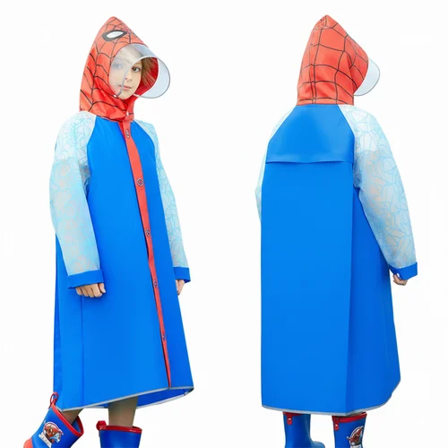 Raincoat for Kids Cartoon Spider Print EVA Rain coat Wide Brim Hood Rain Jacket L B0G8J1Q1VQ