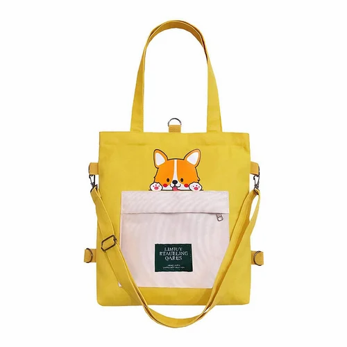 Akita Design Womens Side Bag for Office Use Yellow Cotton Canvas Work Bag Stylish B0FD9P8BQ2