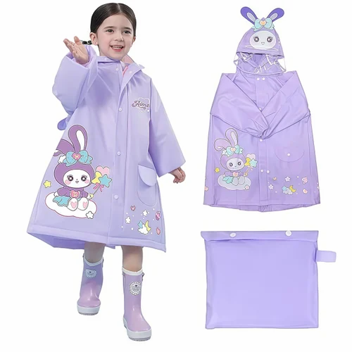 Hooded Raincoat For Kids Wide Brim Hooded EVA Knee Length With Storage Bag 3 5 Yr B0D4YMCS6G
