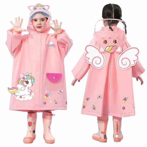 Hooded Raincoat For Kids Wide Brim EVA Knee Length With Storage Bag 4 To 5 Yr Old B0D4VKVVCP