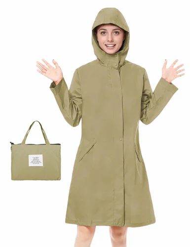 Raincoat for Women High Waterproof Hooded Rain Jacket Zip up Knee length Onesize B0FCM84F3H