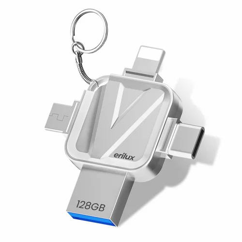Pendrive 128 GB 4 in 1 Flash Drive with Lighting USB3.0 Micro Type c and High Speed B0FHKG3BWC