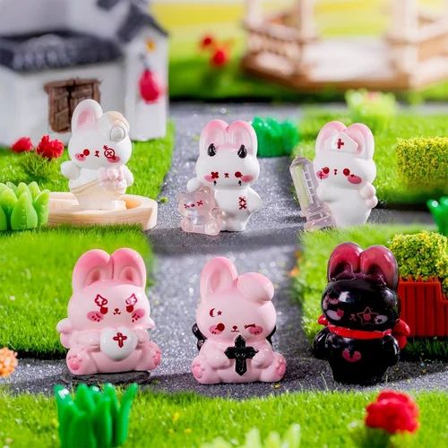 6Pcs Mini Rabbit Figurines 1.3 inch Cute Cartoon Resin Bunny Ornaments for Fairy Garden B0FCG13RC1