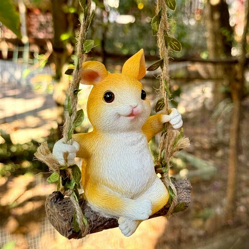 Lovely Rabbit Car Ornament Resin Rabbit on Swing Hanging Room Decor Small Cute Bunny B0FHTL9K58